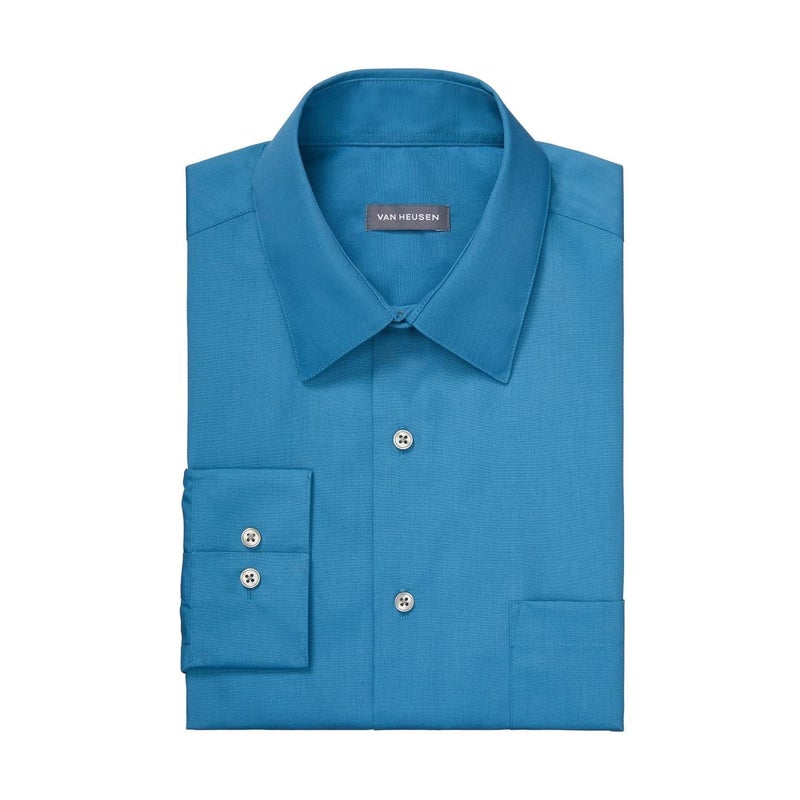 Van Heusen Men's Dress Shirt Regular Fit Poplin Solid, Deep Sea, 17" Neck 34"-35" Sleeve - Image 3